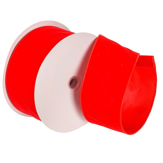 Vickerman 4" x 50yd. Red Velvet Wired Christmas Ribbon